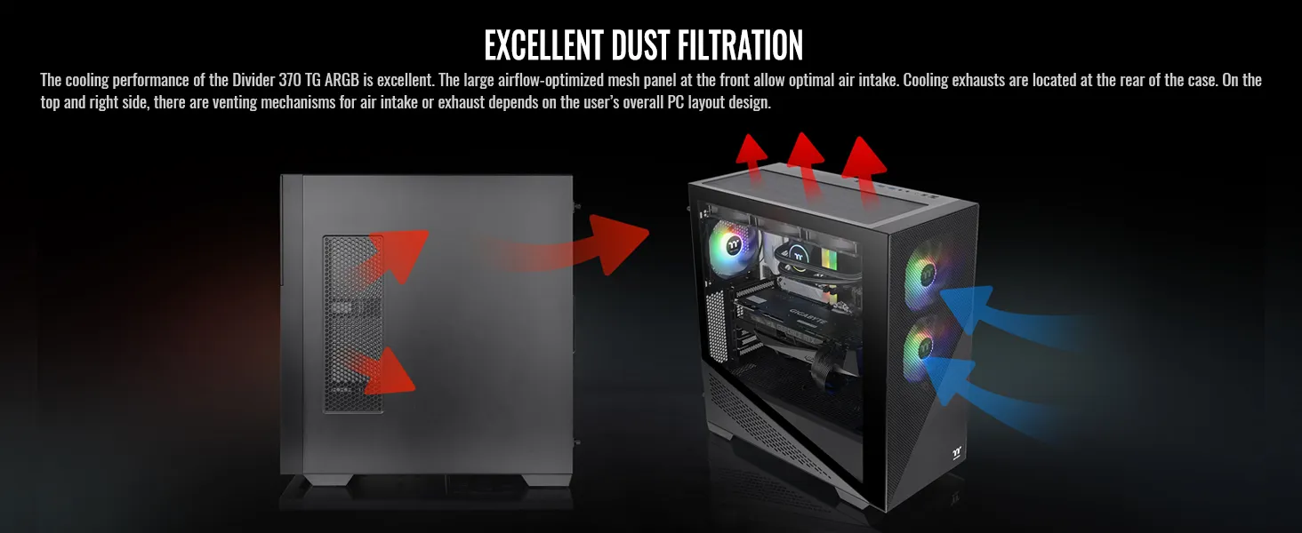 Thermaltake Divider 370 TG ARGB Mid Tower Chassis (Black) overview 7