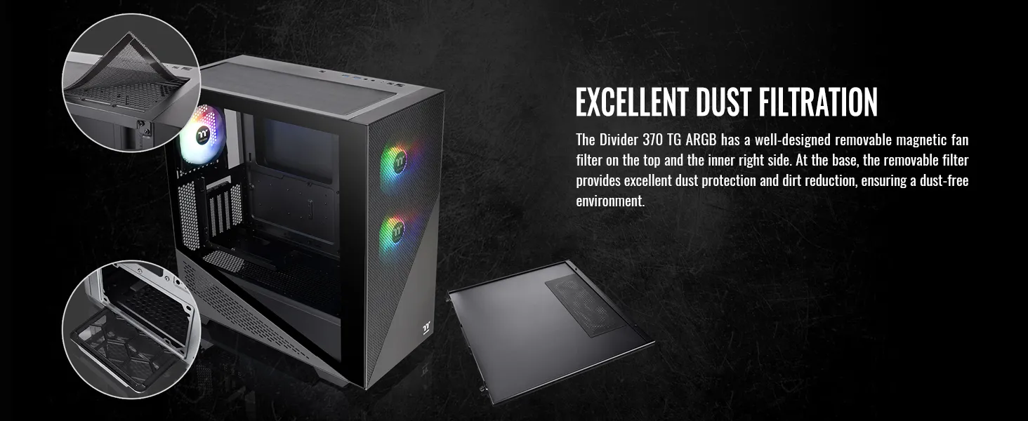Thermaltake Divider 370 TG ARGB Mid Tower Chassis (Black) overview 8