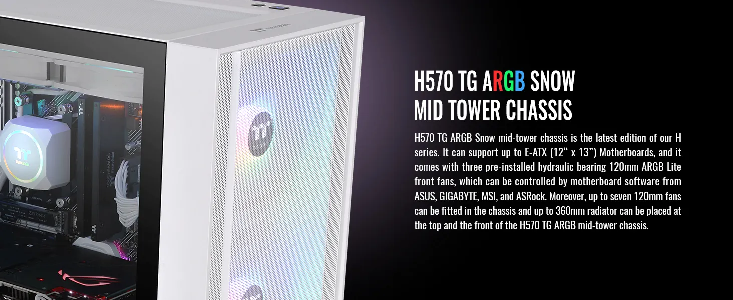 Thermaltake H570 TG ARGB Snow (E-ATX) Mid Tower Cabinet (White) overview 2