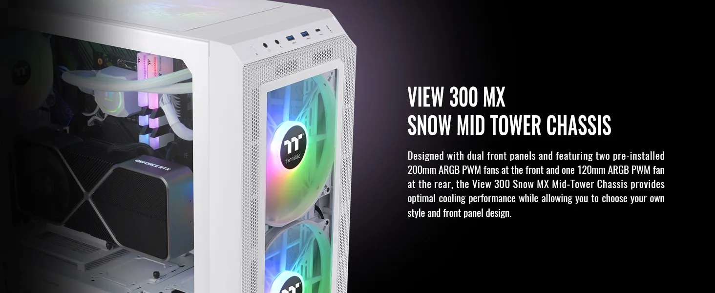 Thermaltake View 300 MX Snow ARGB (E-ATX) Mid Tower Cabinet (White) overview 2