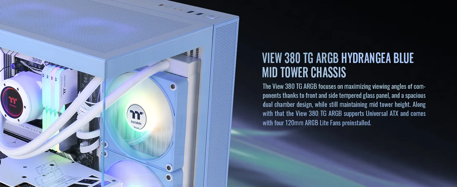 Thermaltake View 380 TG ARGB (ATX) Mid Tower Cabinet (Hydrangea Blue) overview 2