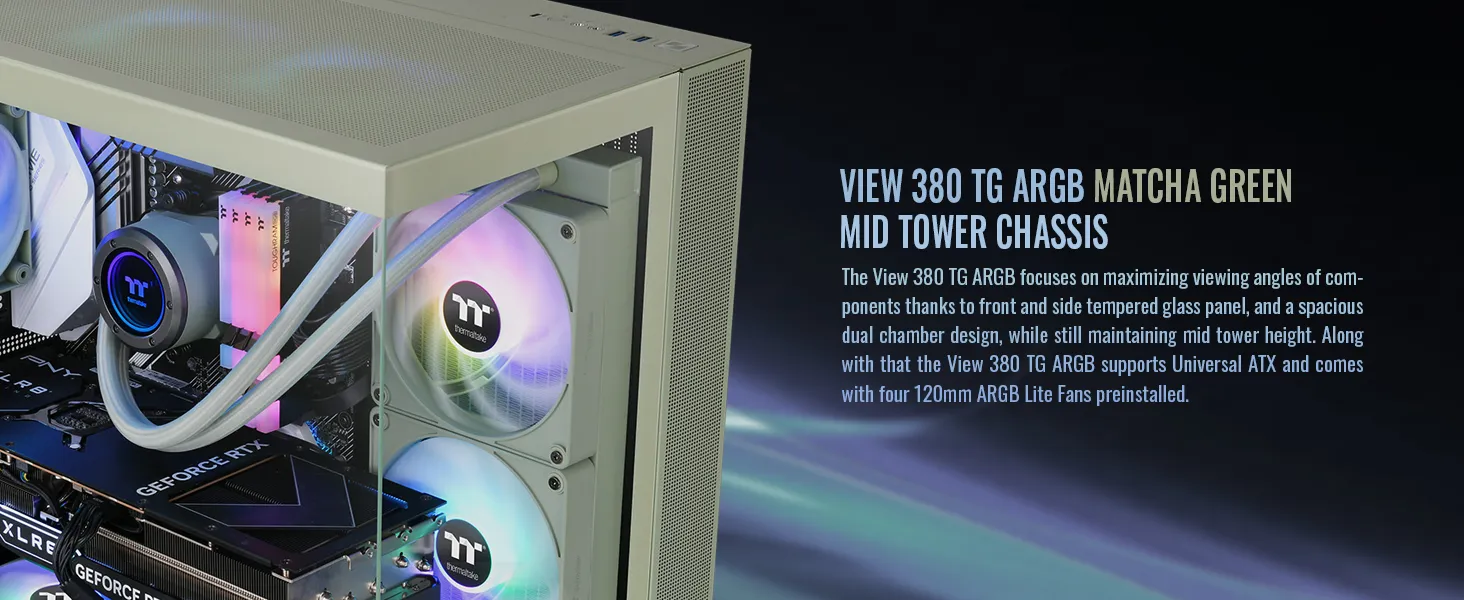 Thermaltake View 380 TG ARGB Matcha Green Mid Tower Cabinet overview 2
