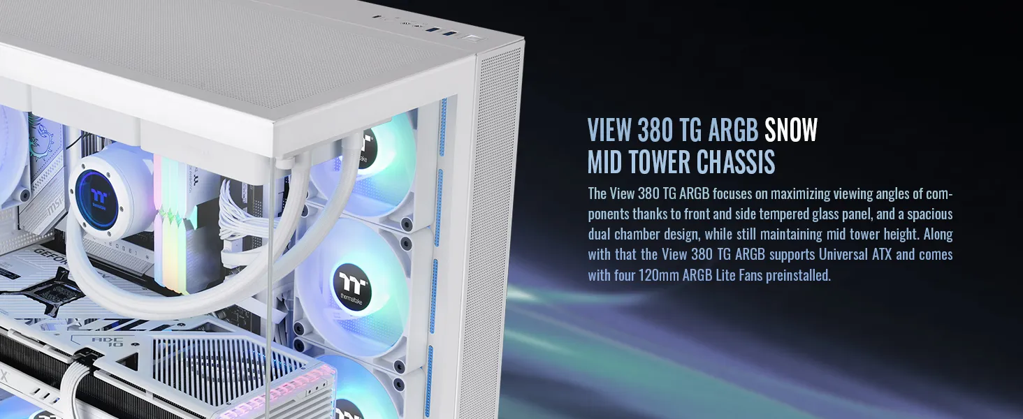 Thermaltake View 380 TG ARGB Snow (ATX) Mid Tower Cabinet (White) overview 3