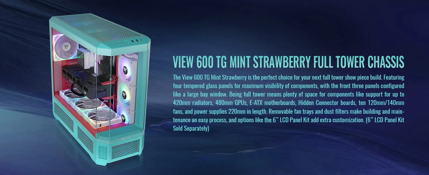 Thermaltake View 600 TG E-ATX Full Tower Case - (Mint Strawberry) overview 2
