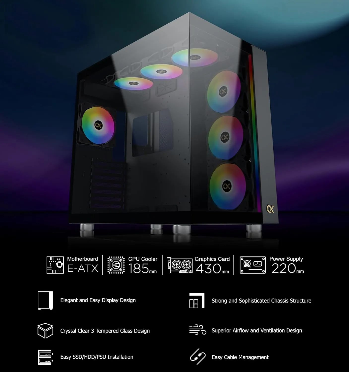 Xigmatek Aqua Ultra ARGB (E-ATX) Mid Tower Cabinet (Black) overview 1