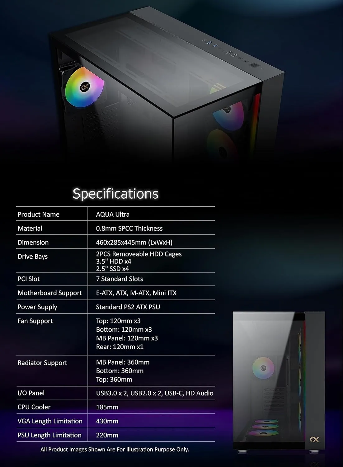 Xigmatek Aqua Ultra ARGB (E-ATX) Mid Tower Cabinet (Black) overview 7