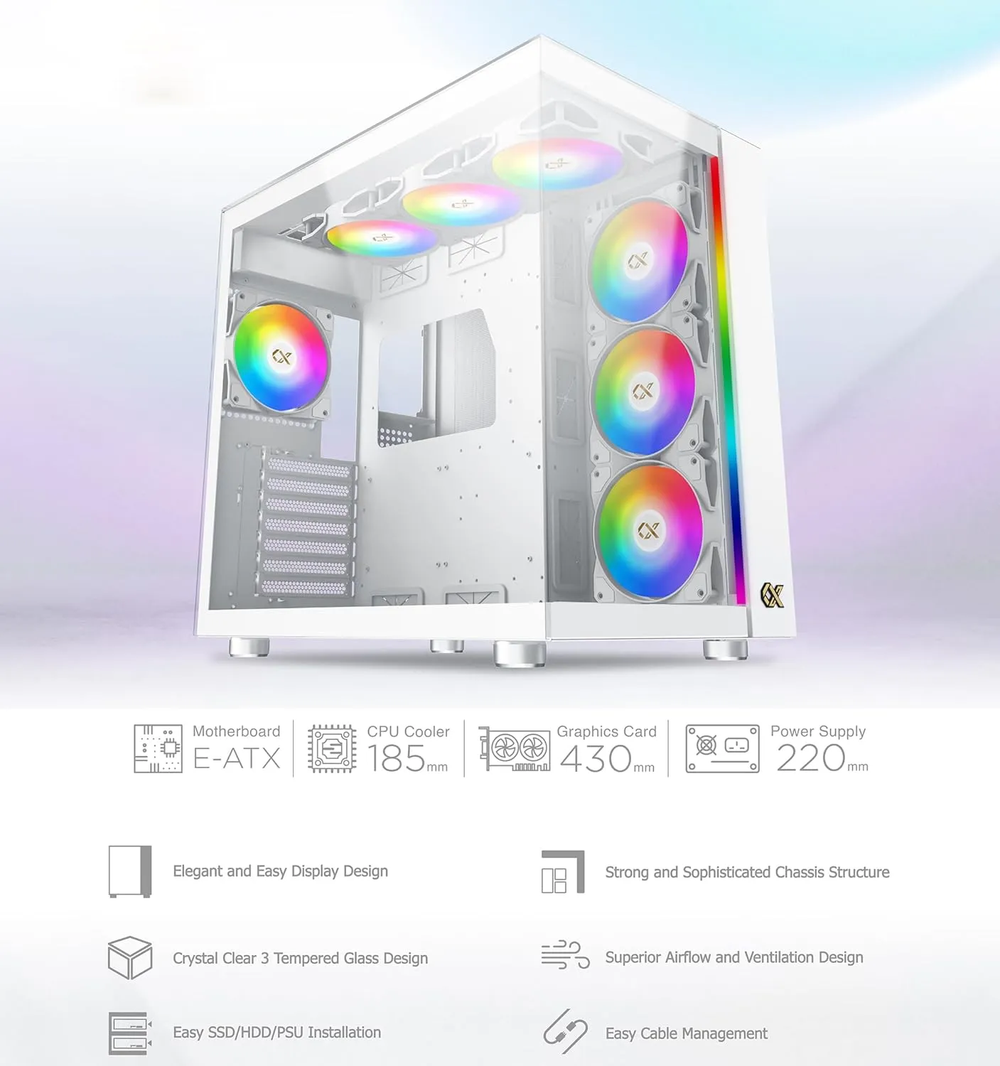 Xigmatek Aqua Ultra Arctic ARGB (E-ATX) Mid Tower Cabinet (White) overview 1