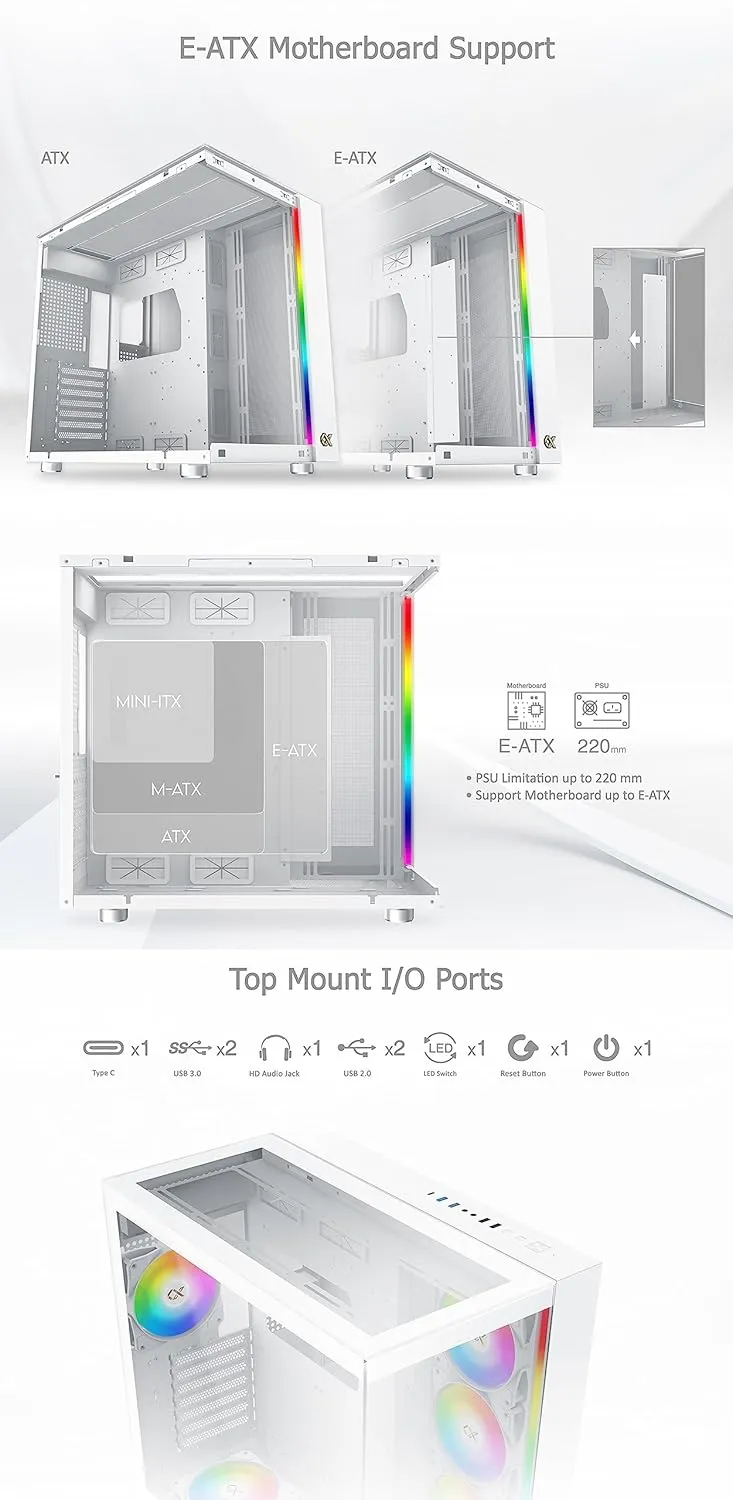 Xigmatek Aqua Ultra Arctic ARGB (E-ATX) Mid Tower Cabinet (White) overview 6