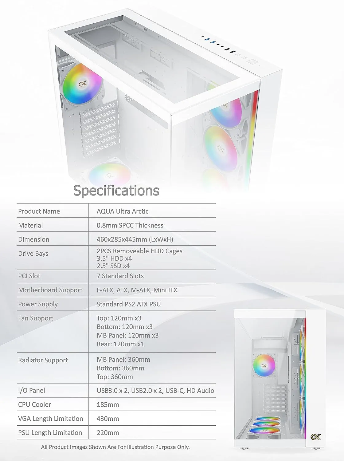 Xigmatek Aqua Ultra Arctic ARGB (E-ATX) Mid Tower Cabinet (White) overview 7