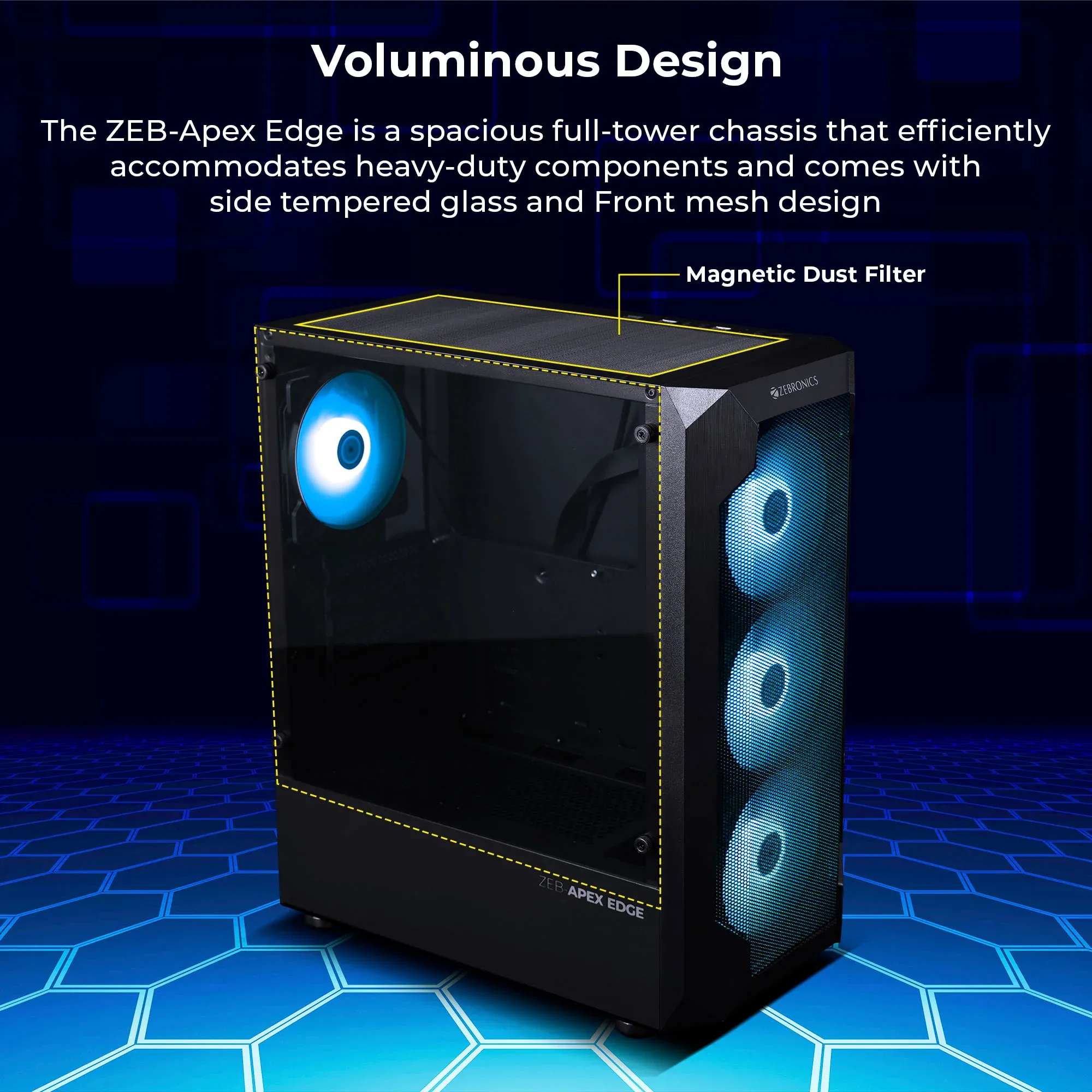 ZEBRONICS APEX Edge Premium Mesh Gaming Full-Tower Cabinet (White) overview 5