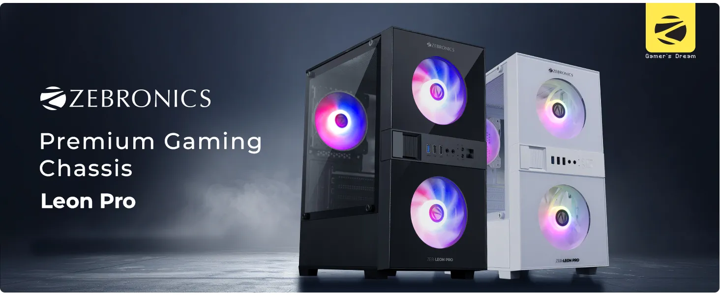 ZEBRONICS Leon PRO Premium Gaming Cabinet/Case, Mini-Tower, Supports mATX | ITX, 3 Pre-Installed RGB Fans, Side Tempered Glass, USB 3.0, Magnetic Dust Filter (Black) overview 1