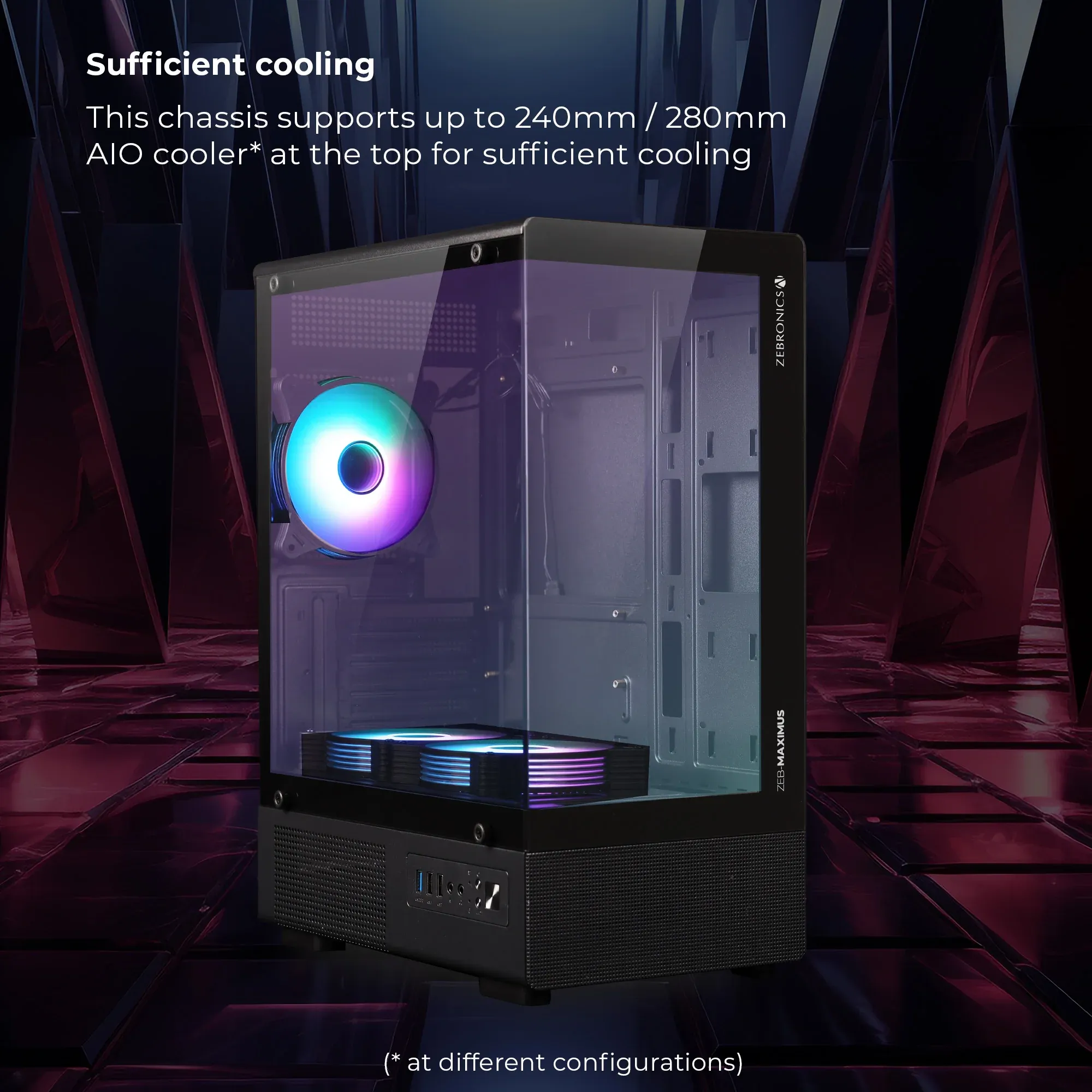 ZEBRONICS Maximus Gaming Mid Tower Cabinet (Black) overview 3
