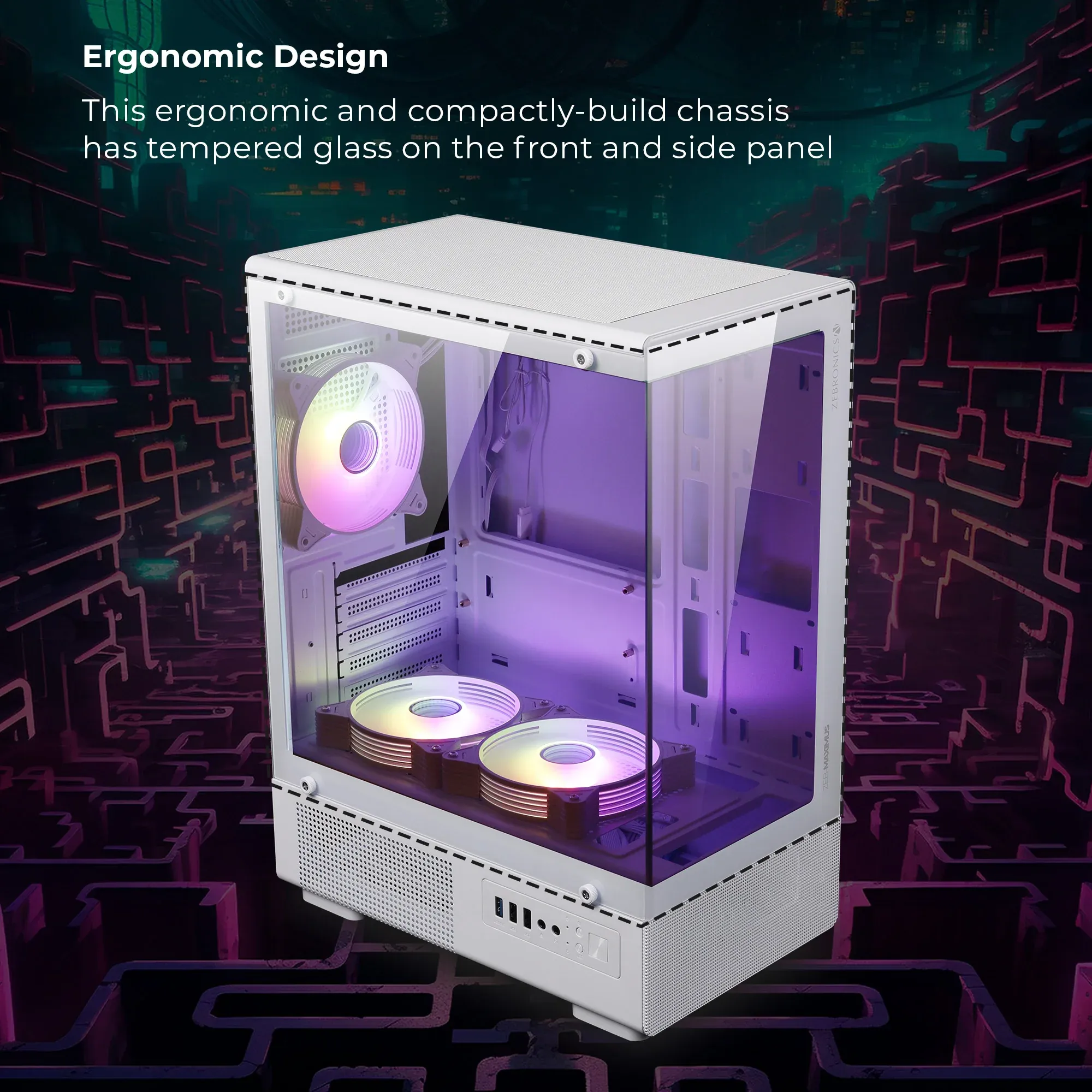 ZEBRONICS Maximus Gaming Mid Tower Cabinet - White overview 1