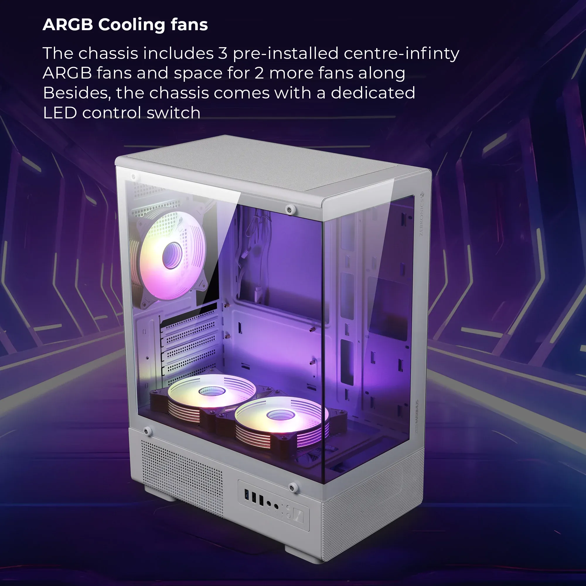 ZEBRONICS Maximus Gaming Mid Tower Cabinet - White overview 2