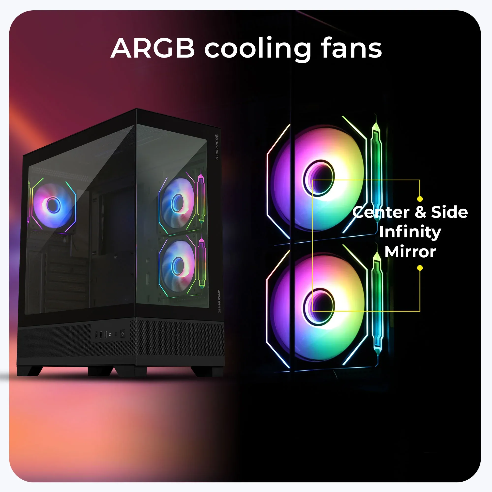 ZEBRONICS Mutant ARGB MATX Mid Tower Cabinet (White) overview 3
