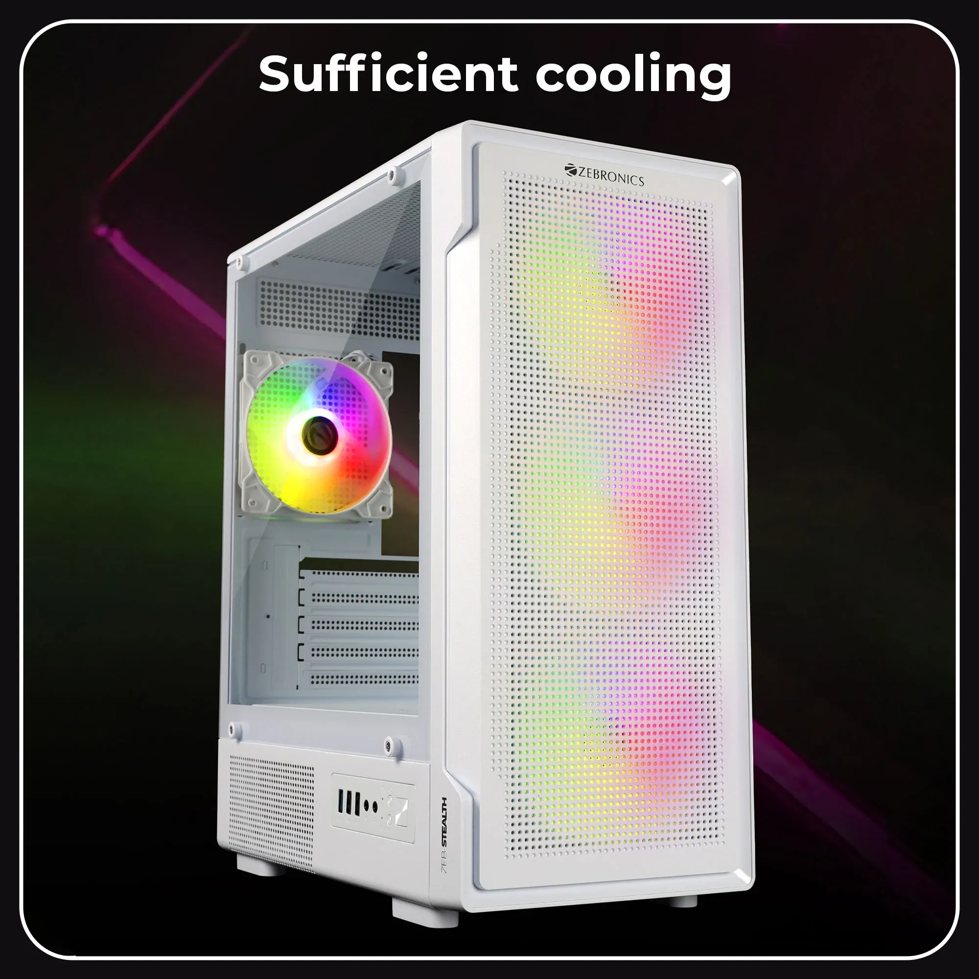 ZEBRONICS Stealth ARGB MATX Mini Tower Cabinet ( White ) overview 2