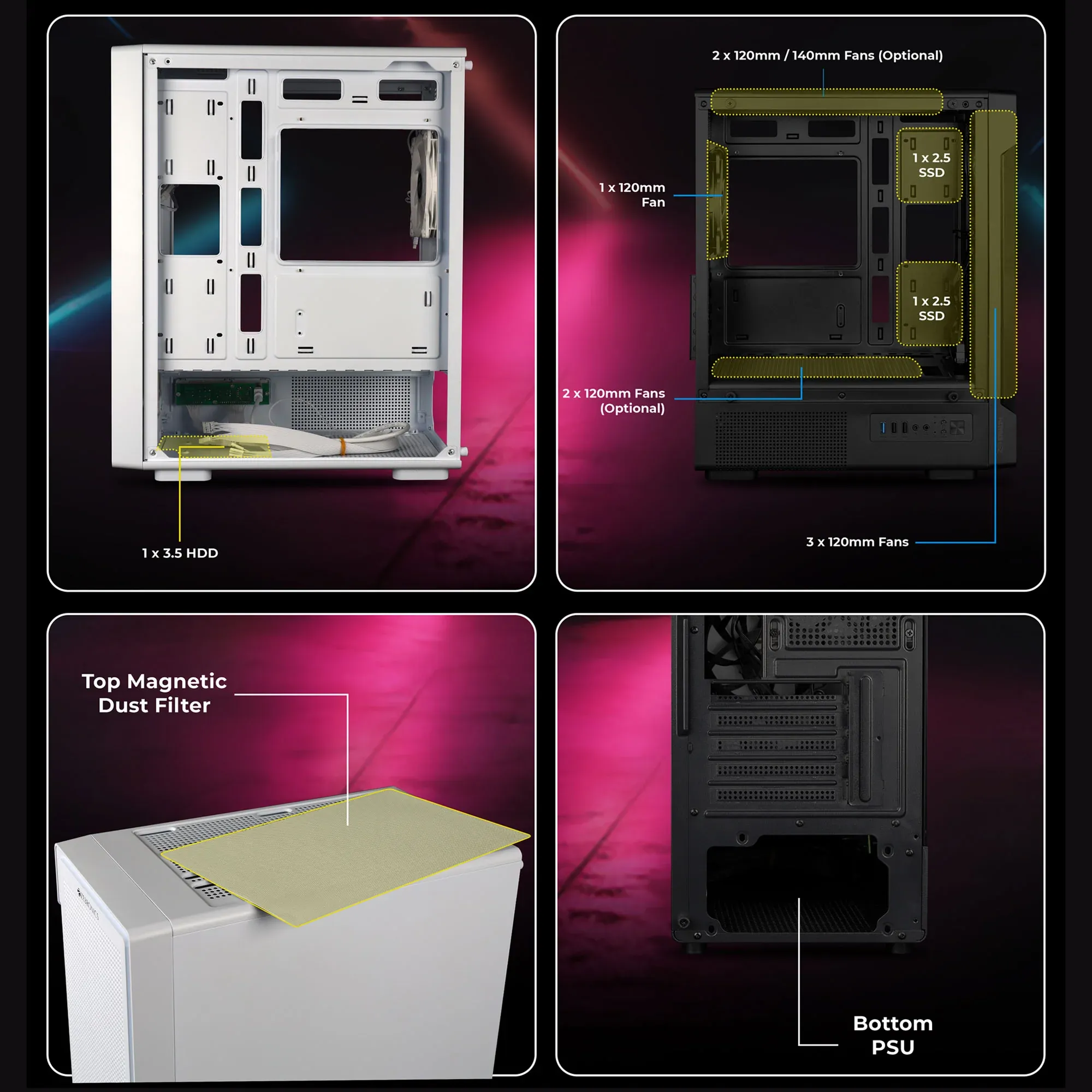 ZEBRONICS Stealth ARGB MATX Mini Tower Cabinet ( White ) overview 5