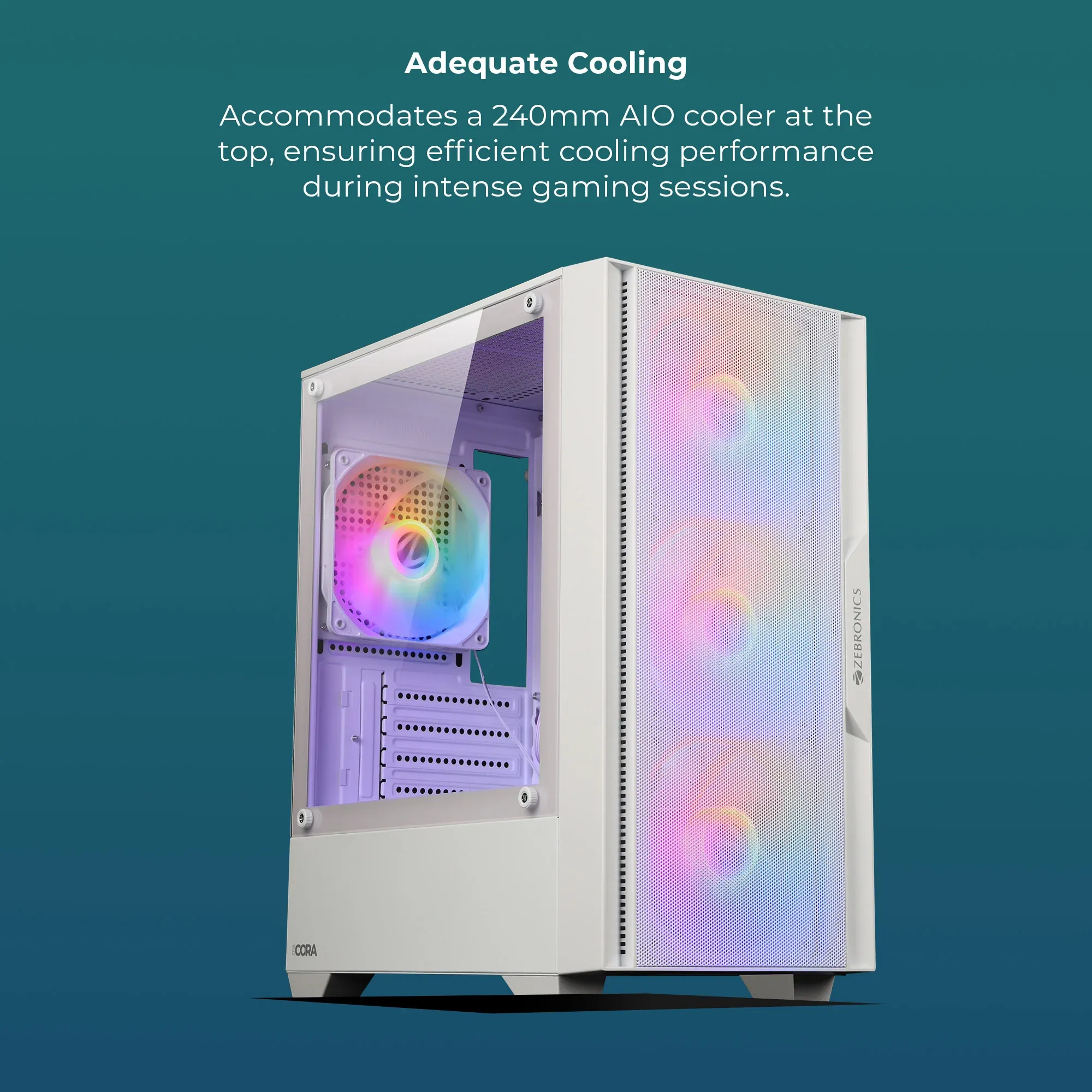 Zebronics ZEB-CORA Mid-Tower Gaming Cabinet White overview 3