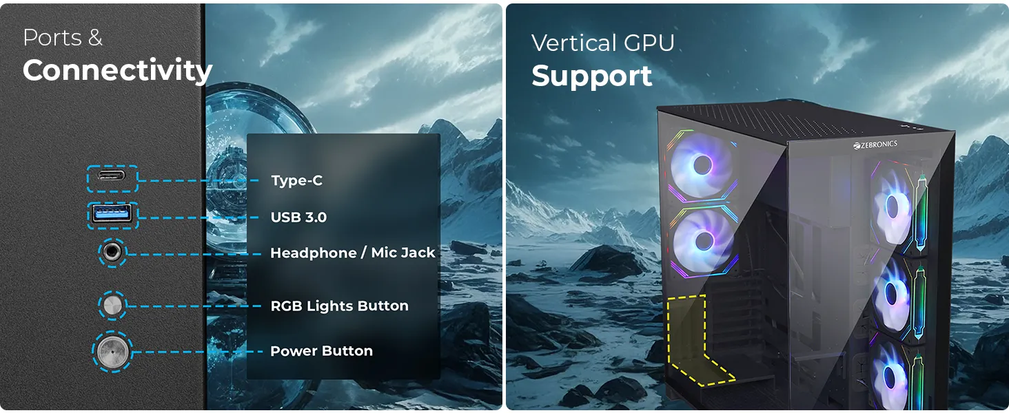 Zebronics Zeb Shadow Core Premium Gaming Case Black overview 8