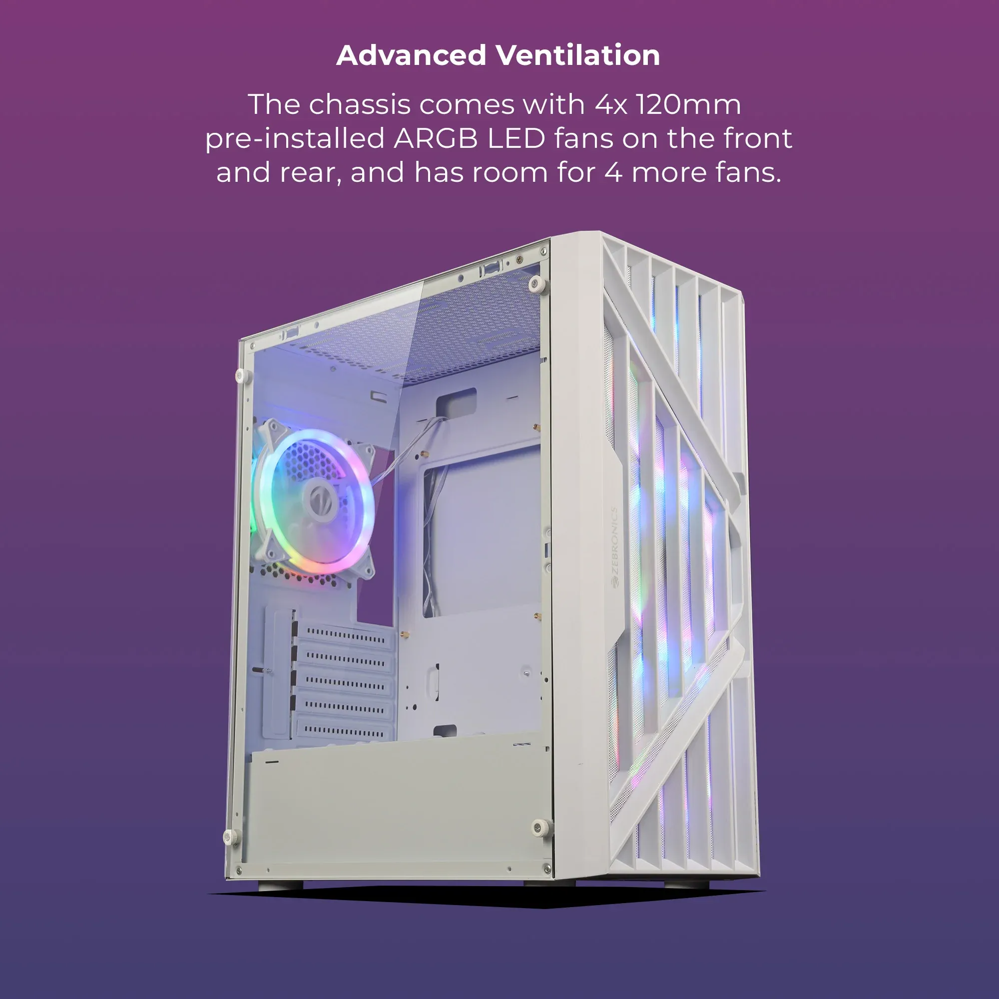 Zebronics Zeb Voxa White Gaming Cabinet overview 1