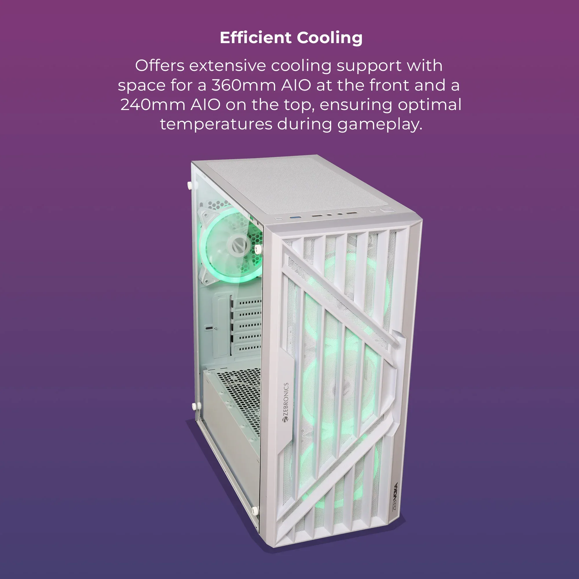 Zebronics Zeb Voxa White Gaming Cabinet overview 2