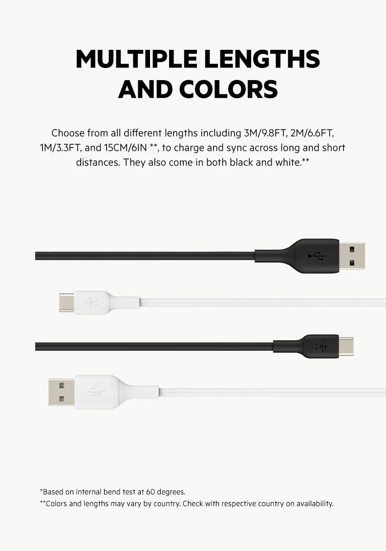 Belkin Boost Charge USB Type-A to C Cable (6.6 Feet/2 Meter, White) overview 4