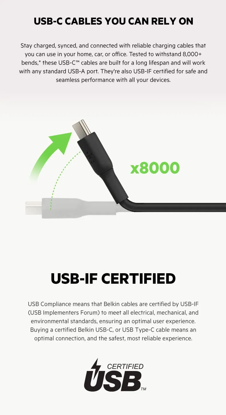 Belkin Boost Charge USB Type-A to C Cable (6.6 Feet/2 Meter, White) overview 5