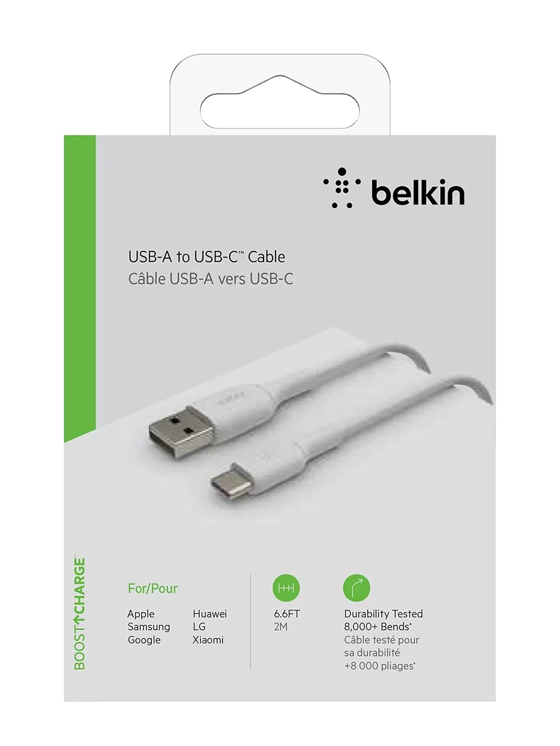 Belkin Boost Charge USB Type-A to C Cable (6.6 Feet/2 Meter, White) overview 6