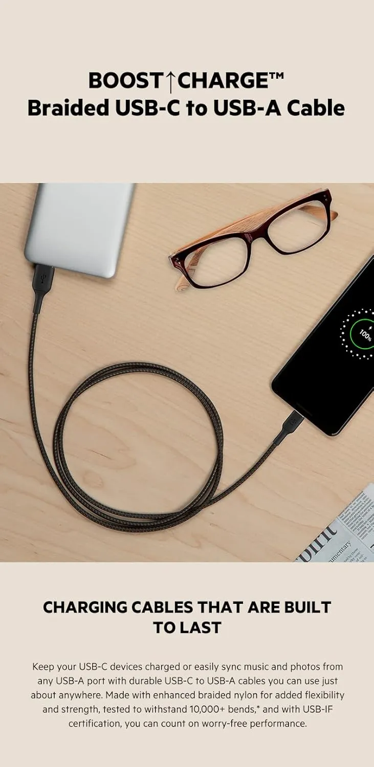 Belkin Boost Charge USB-C to USB-A Cable (2m / 6.6ft, Black) CAB002BT2MBK overview 1