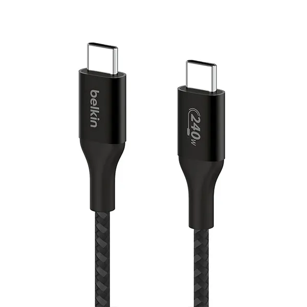 Belkin USB-IF Certified Braided 240 W USB-C to USB-C (Type C) Charge cable, 6.6 Feet / 2 Meter, Black