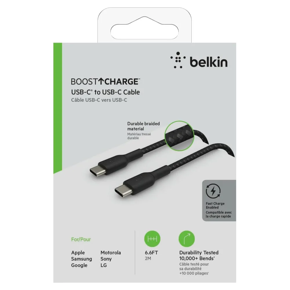 Belkin USB-IF Certified Braided 60 W USB-C to USB-C (Type C) Charge cable, 6.6 Feet / 2 Meter, Black overview 2