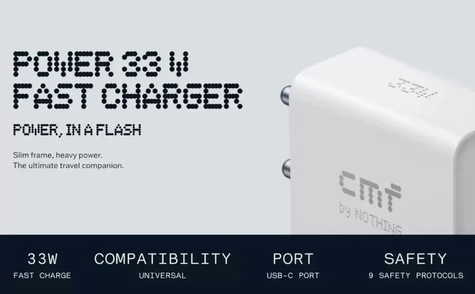 CMF by Nothing 33W Type-C Power Fast Charger Adapter | Compatible with CMF Phone 1, Nothing Phone 2a Plus, Phone 2a, Phone 2, Phone 1 | Quick Charge 3A Wall Charging for Android (White, Without Cable) overview 10