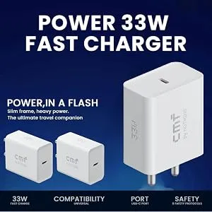 CMF by Nothing 33W Type-C Power Fast Charger Adapter | Compatible with CMF Phone 1, Nothing Phone 2a Plus, Phone 2a, Phone 2, Phone 1 | Quick Charge 3A Wall Charging for Android (White, Without Cable) overview 7