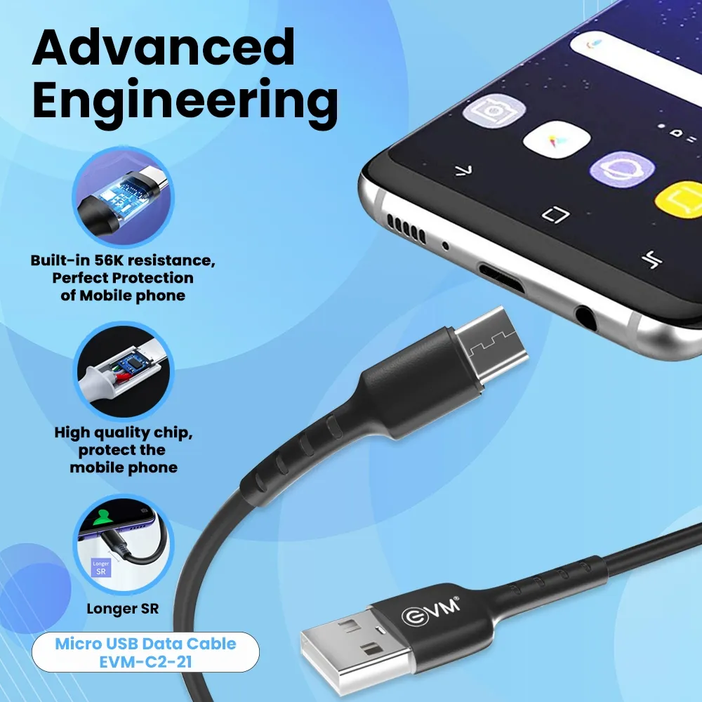 EVM MICRO USB DATA & SYNC CABLE (2 METER, 4 AMP) EVM-C2-21 overview 1