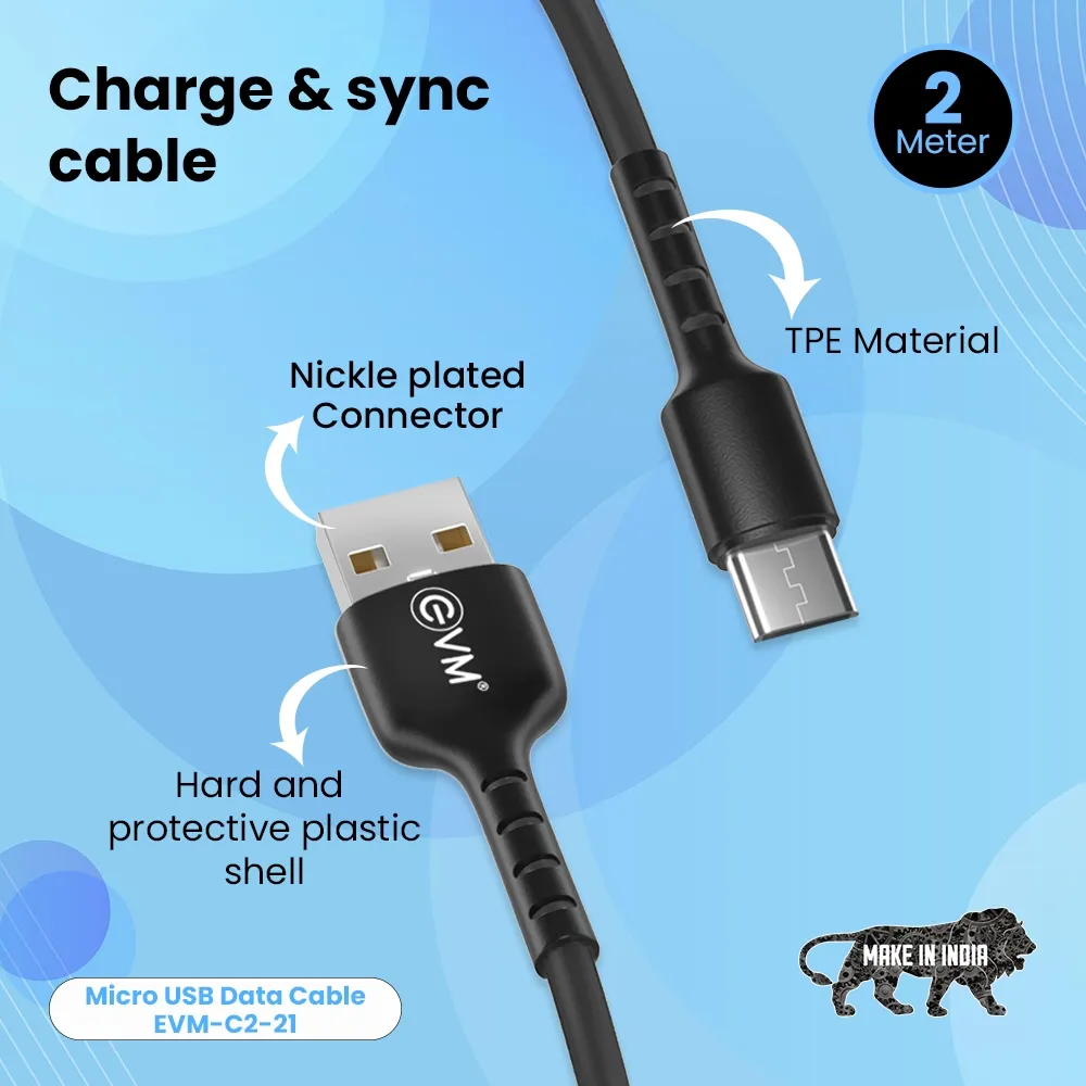 EVM MICRO USB DATA & SYNC CABLE (2 METER, 4 AMP) EVM-C2-21 overview 4