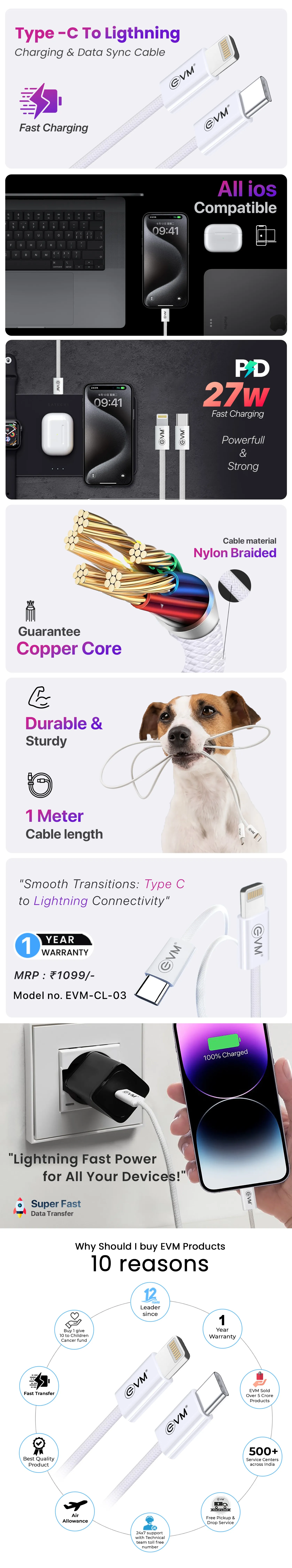 EVM Type-C to Lightning Charging & Data Cable EVM-CL-03 overview 1