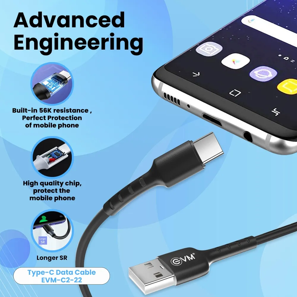EVM Type-c Data & Sync Cable (2 Meter, 4 Amp) EVM-C2-22 overview 1