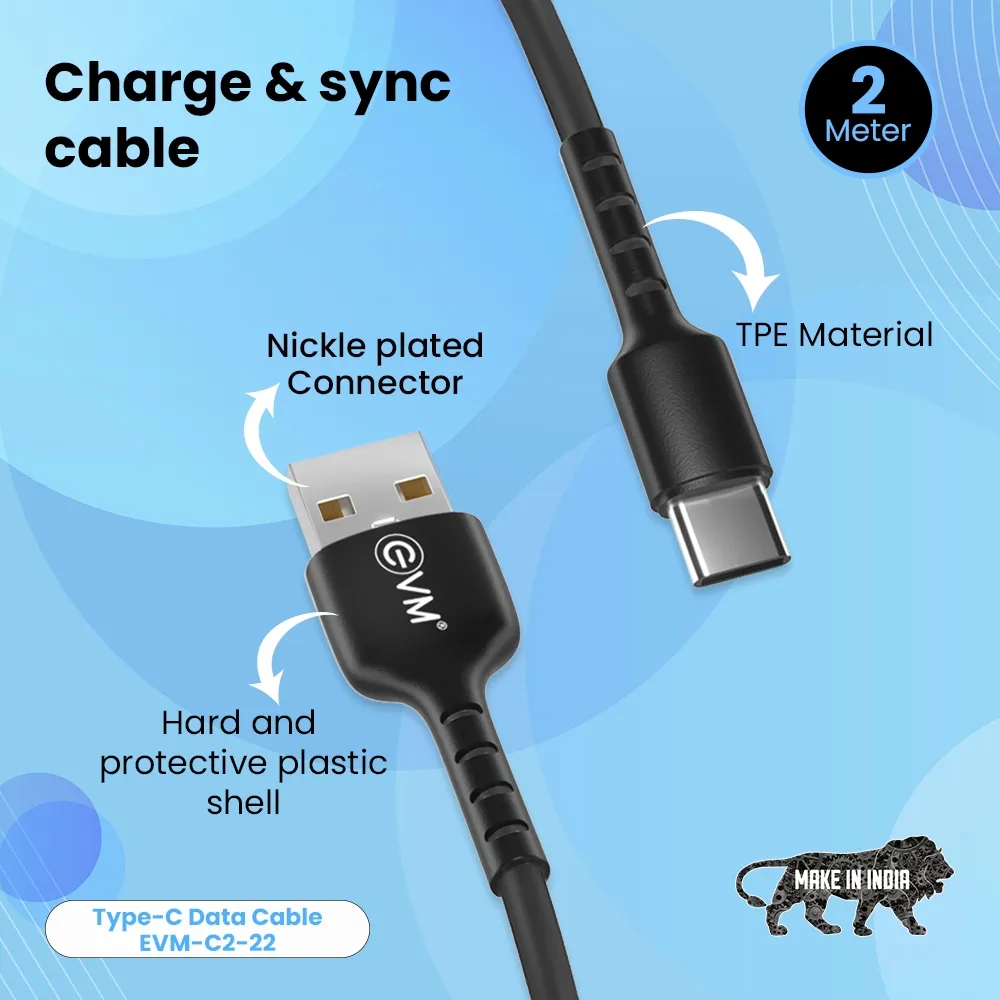 EVM Type-c Data & Sync Cable (2 Meter, 4 Amp) EVM-C2-22 overview 4