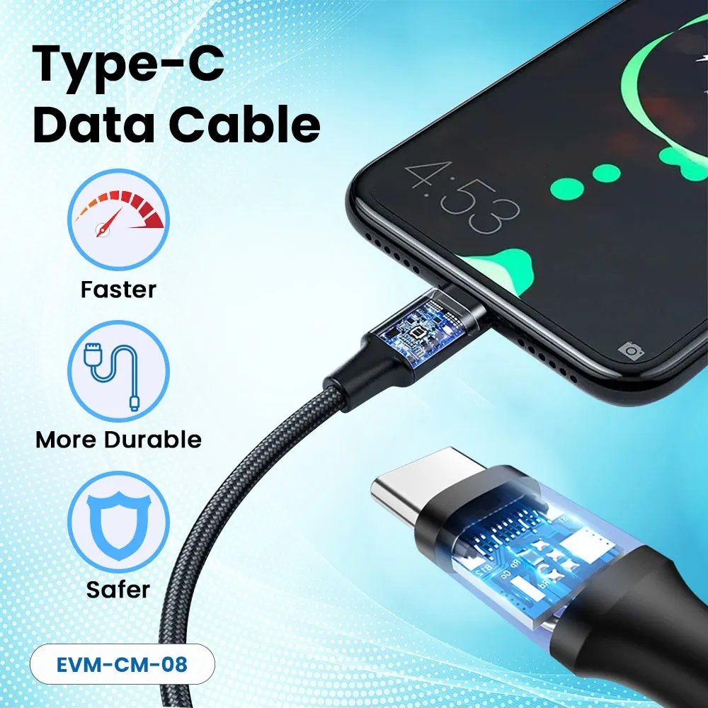 EVM Type-c Data Cable (1 Meter & 4 Amp) EVM-CM-08 overview 1