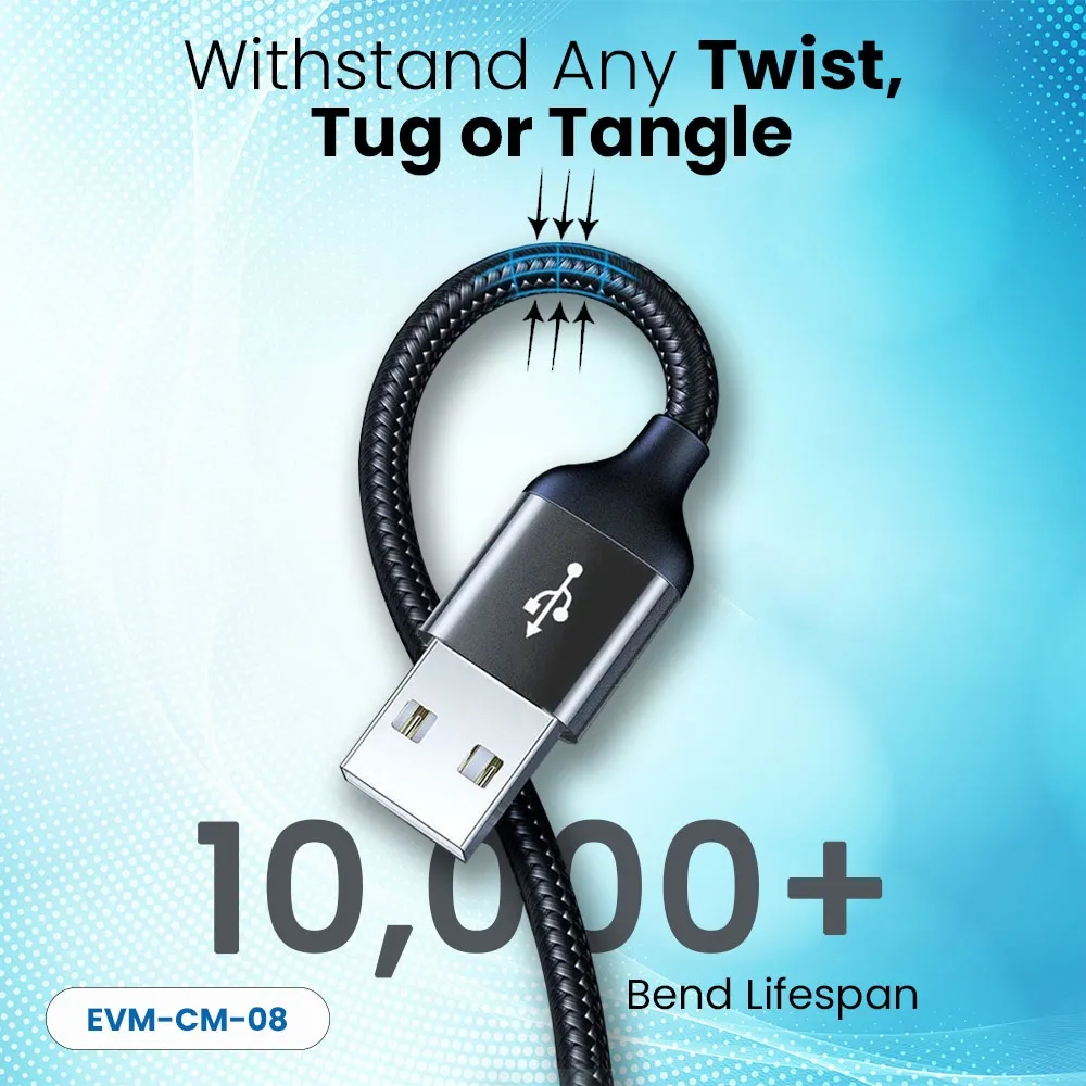 EVM Type-c Data Cable (1 Meter & 4 Amp) EVM-CM-08 overview 2