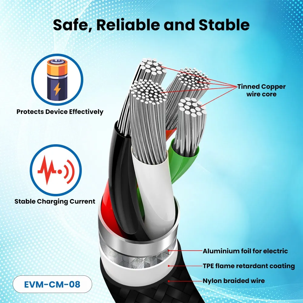 EVM Type-c Data Cable (1 Meter & 4 Amp) EVM-CM-08 overview 3