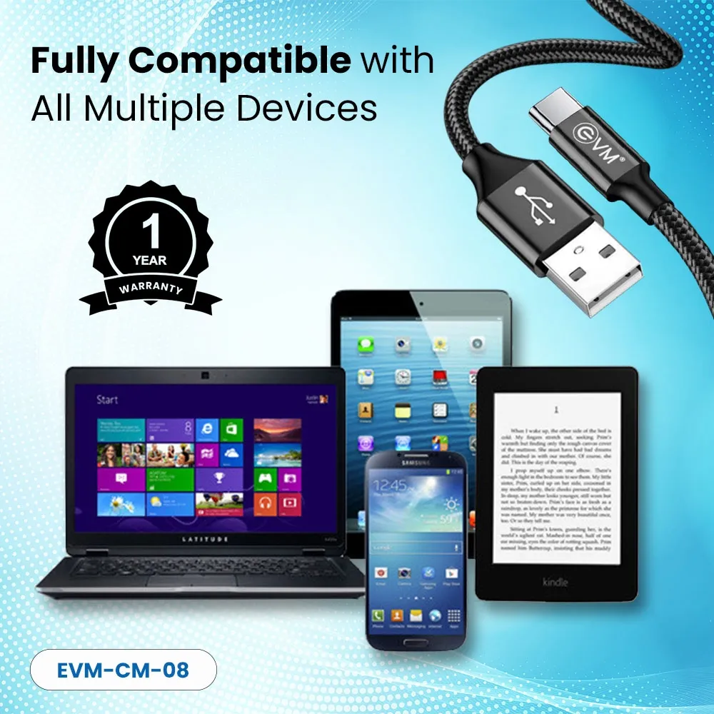 EVM Type-c Data Cable (1 Meter & 4 Amp) EVM-CM-08 overview 5