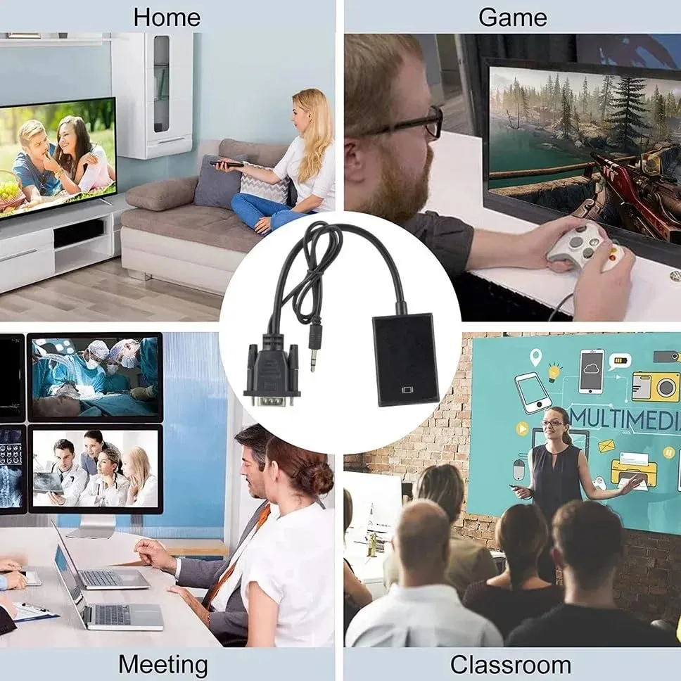 HAMMOK Simon VGA to HDMI Converter Adapter Cable 15 Pin Male to Female Full HD 1080P with Audio and Micro USB Power overview 1