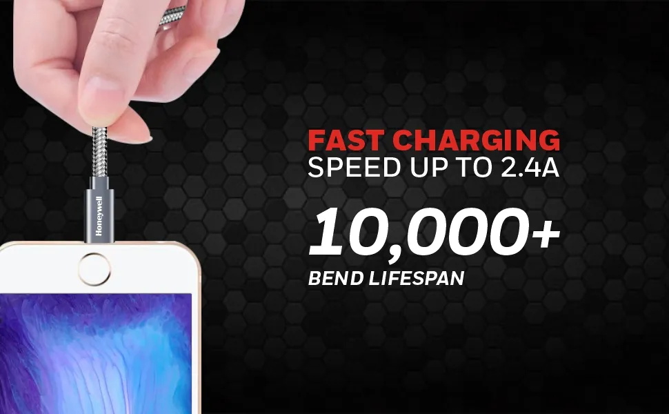Honeywell Apple Lightning Charge And Sync Braided Cable 1.2 Meter (Grey) overview 2