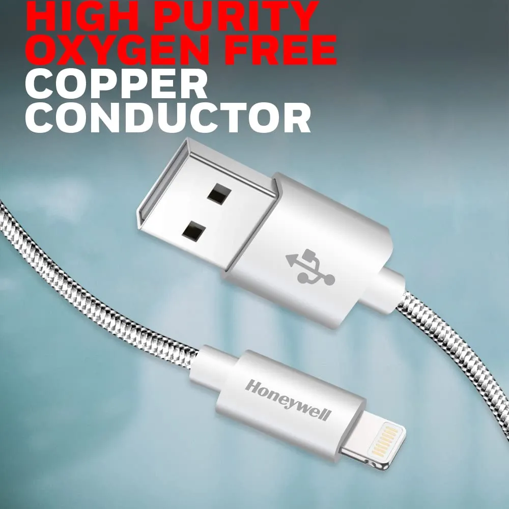 Honeywell Apple Lightning Charge And Sync Braided Cable 1.2 Meter (Silver) overview 3