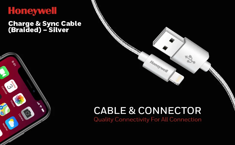Honeywell Apple Lightning Charge And Sync Braided Cable 1.2 Meter (Silver) overview 7