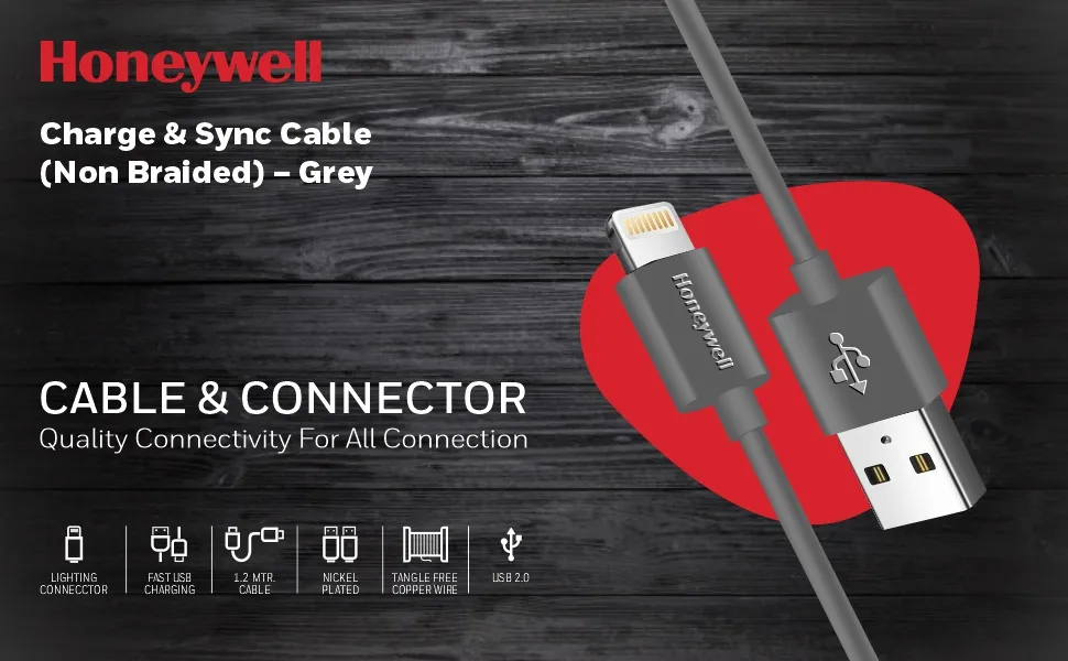 Honeywell Apple Lightning Charge And Sync Non Braided Cable 1.2 Meter (Grey) overview 6