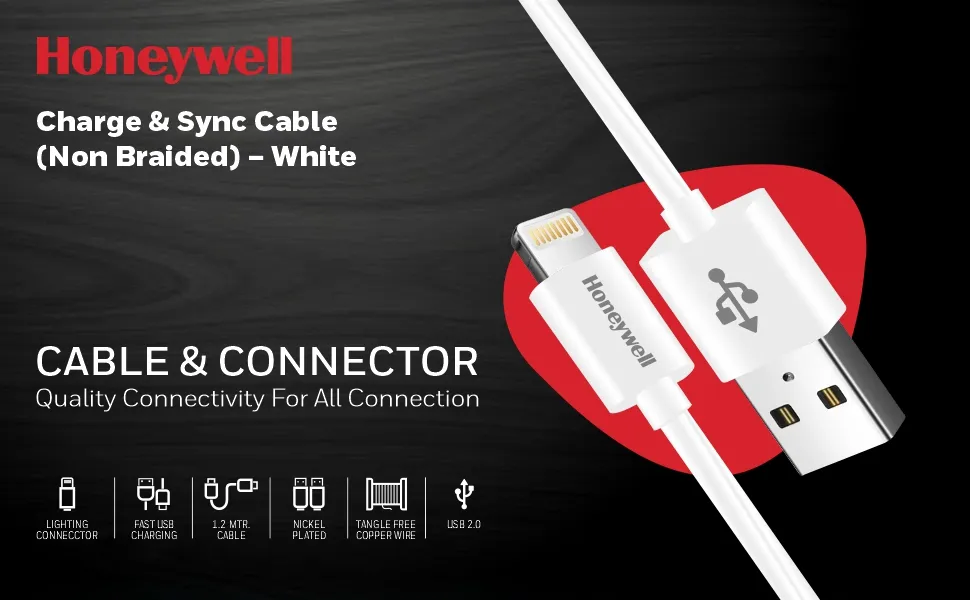Honeywell Apple Lightning Charge And Sync Non Braided Cable 1.2 Meter (White) overview 7