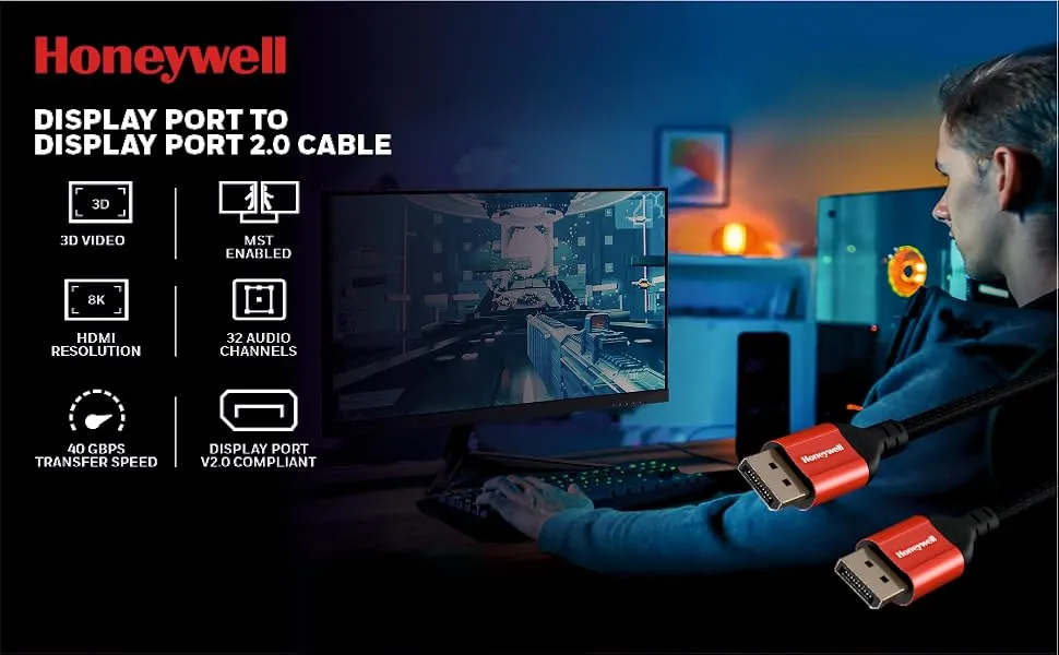 Honeywell Display Port To Display Port 2.0 Cable (Braided, 2 Meter) overview 1