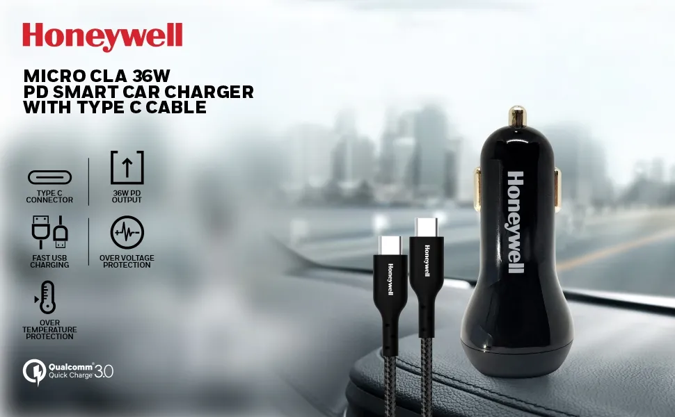 Honeywell Micro CLA 36W PD Smart Car Charger With Type C Cable overview 1
